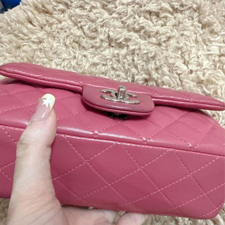 Chanel香奈兒cf20粉色方胖子包包正品-2