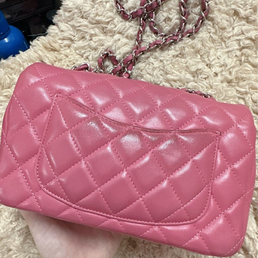 Chanel香奈兒cf20粉色方胖子包包正品-8
