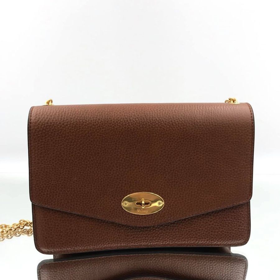 全新真品Mulberry HH4572 Darley 顆粒小牛皮中款 24cm 兩用鍊帶包 橡木色-7