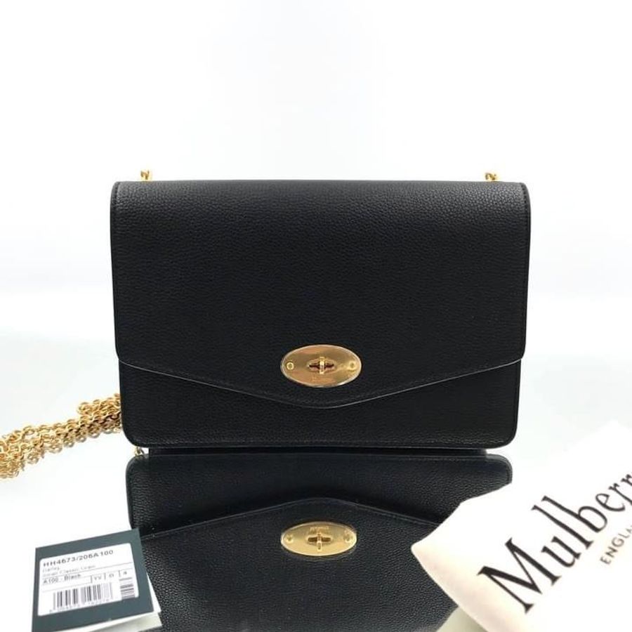 全新真品Mulberry HH4573 Darley 顆粒小牛皮中款 24cm 兩用鍊帶包 黑色-1