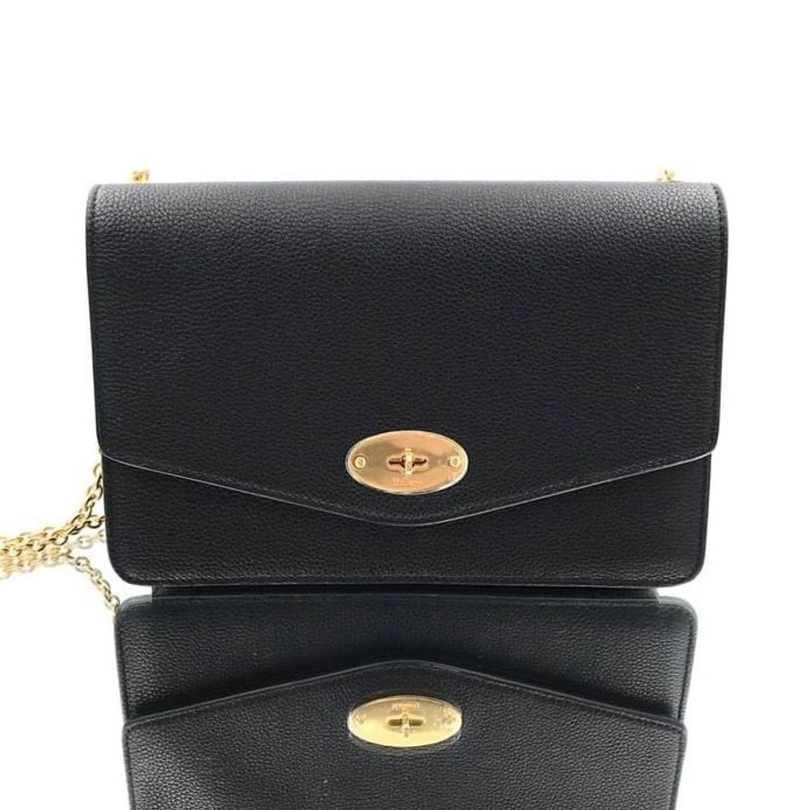 全新真品Mulberry HH4573 Darley 顆粒小牛皮中款 24cm 兩用鍊帶包 黑色-6