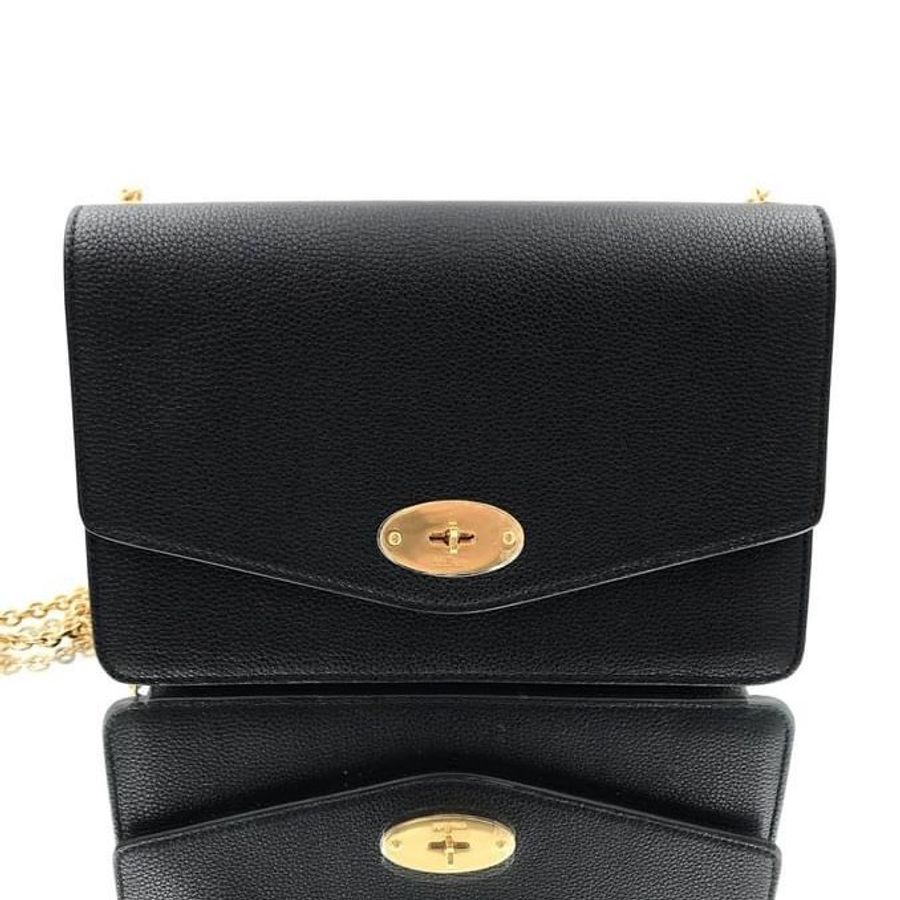 全新真品Mulberry HH4573 Darley 顆粒小牛皮中款 24cm 兩用鍊帶包 黑色-7
