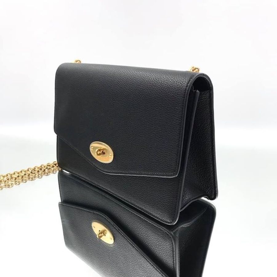 全新真品Mulberry HH4573 Darley 顆粒小牛皮中款 24cm 兩用鍊帶包 黑色-8