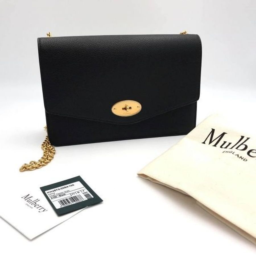 全新真品Mulberry HH4573 Darley 顆粒小牛皮中款 24cm 兩用鍊帶包 黑色-11