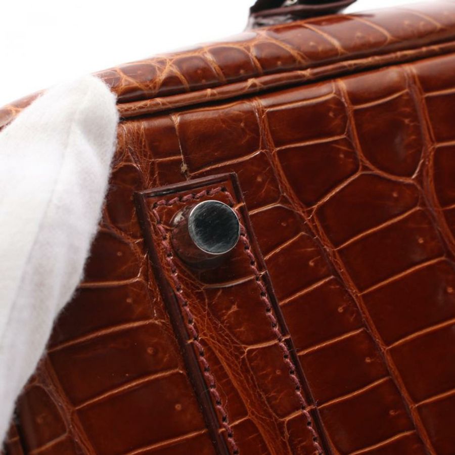 【日本直送】 中古HERMES[AB]Birkin 鉑金包35 手提包 鱷魚皮 灣鱷皮 淺棕色 銀色五金 □K刻印-13