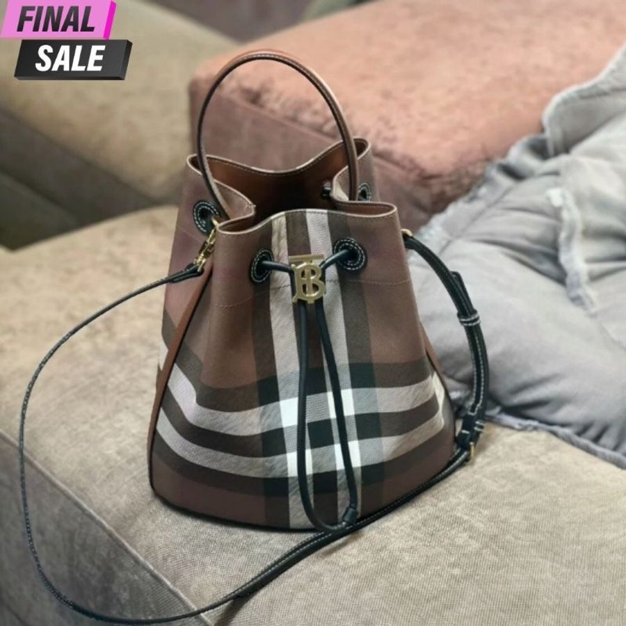 Burberry 80696551 小款 TB 格紋水桶包 暗樺木棕色【促銷品】-0