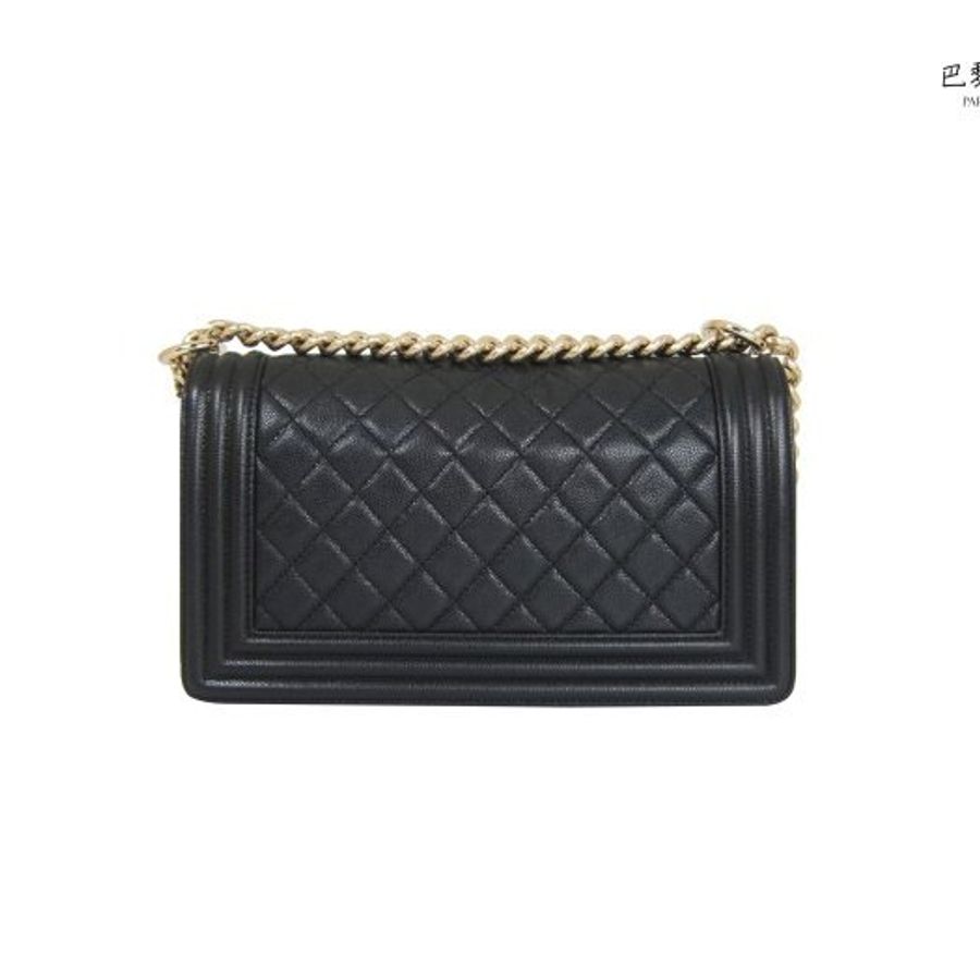 【巴黎站二手名牌專賣店】*現貨*CHANEL 香奈兒 真品*經典BOY系列黑荔枝菱格紋淡金復古鏈包(25)-1