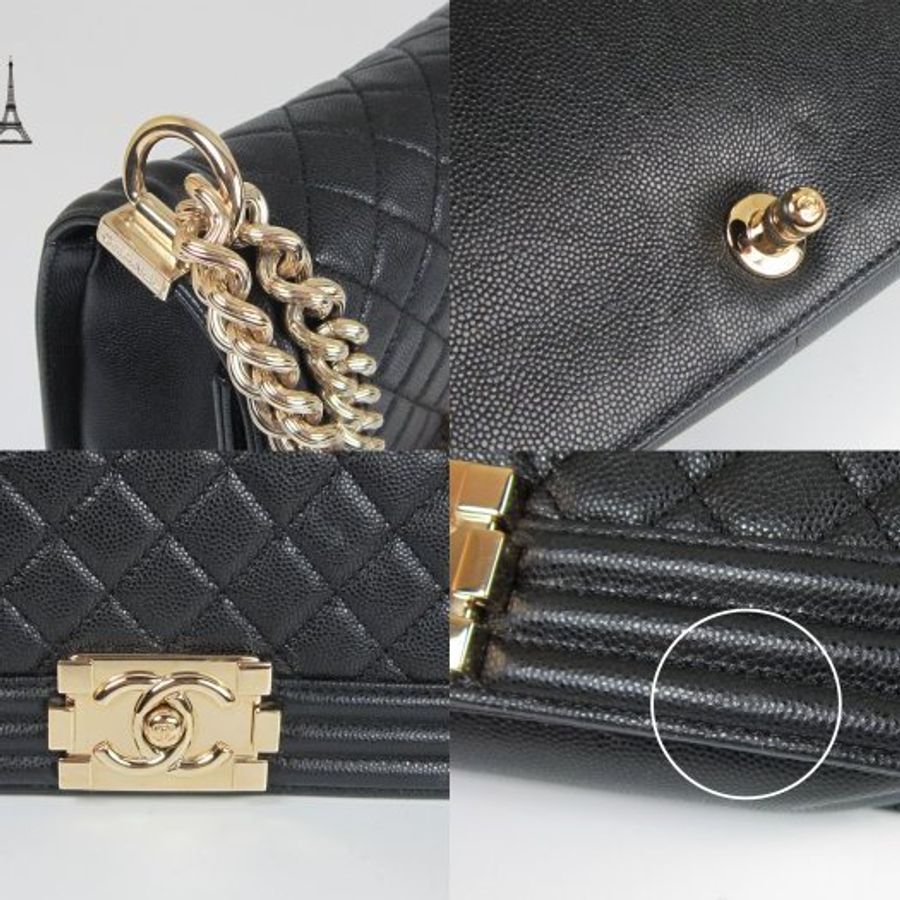 【巴黎站二手名牌專賣店】*現貨*CHANEL 香奈兒 真品*經典BOY系列黑荔枝菱格紋淡金復古鏈包(25)-5