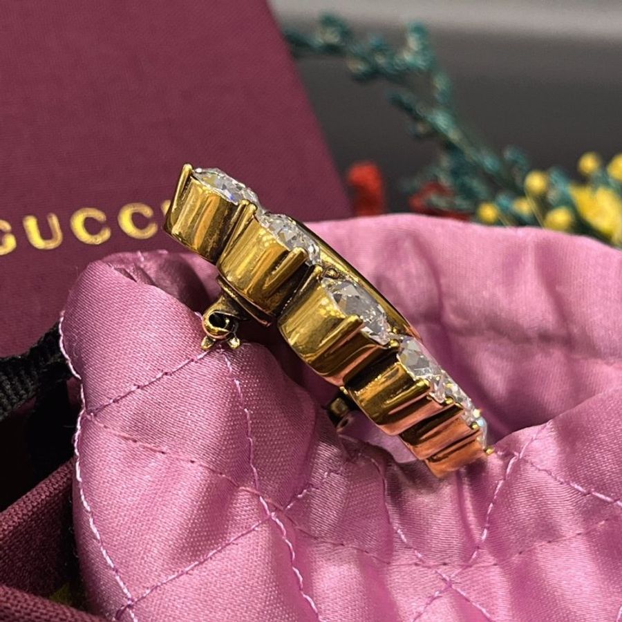 GUCCI 古馳 復古仿舊金色 雙G水鑽別針/胸針/配件-2