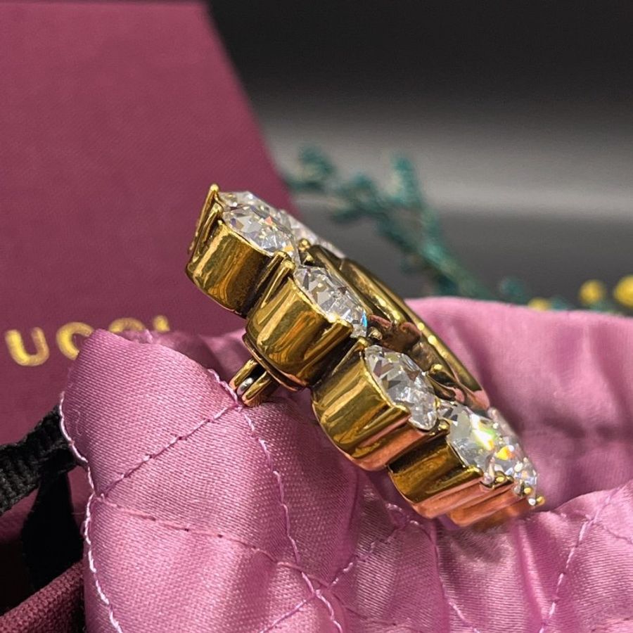 GUCCI 古馳 復古仿舊金色 雙G水鑽別針/胸針/配件-3
