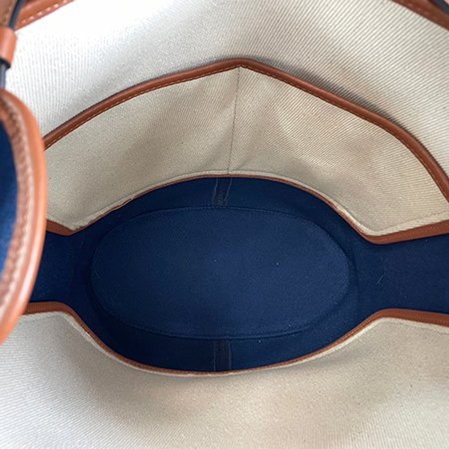 ★已售出★ LOEWE焦糖色牛皮拚藍/米白帆布 hobo anagram 兩用包-6