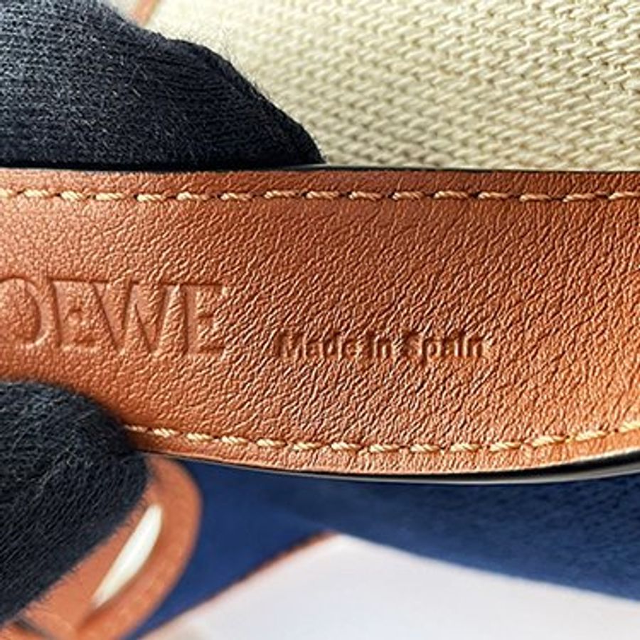 ★已售出★ LOEWE焦糖色牛皮拚藍/米白帆布 hobo anagram 兩用包-7