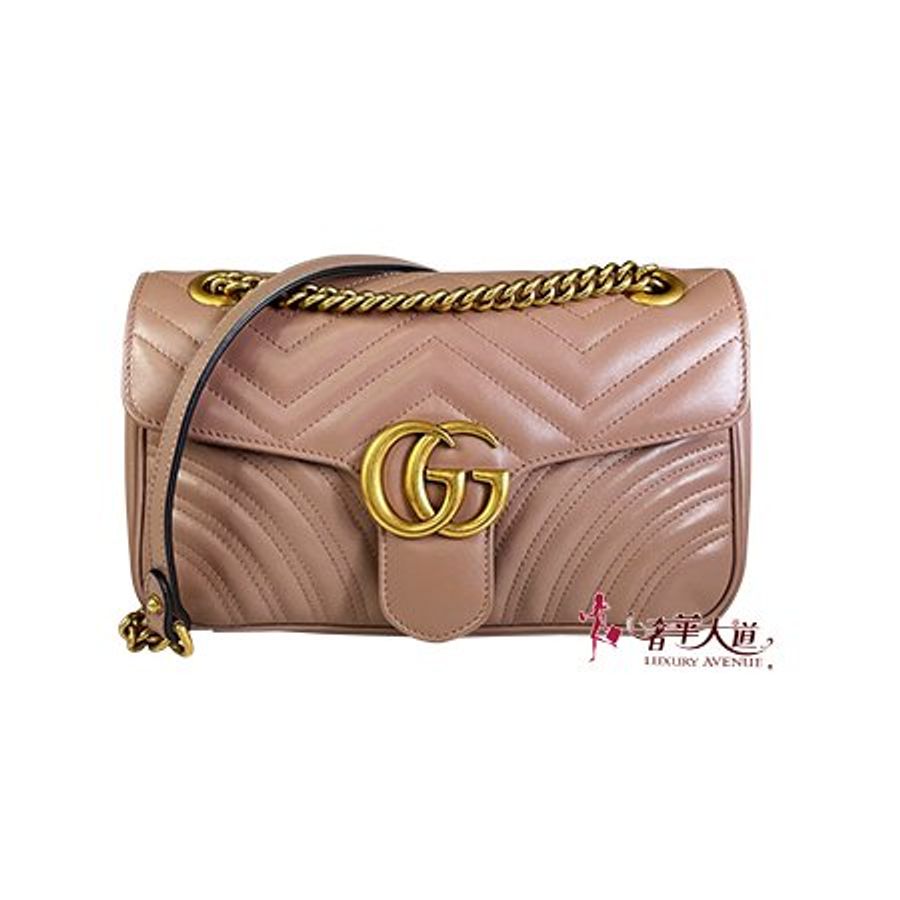 GUCCI奶茶色小牛皮GG MARMONT 小號肩背/斜背兩用包 443497-0
