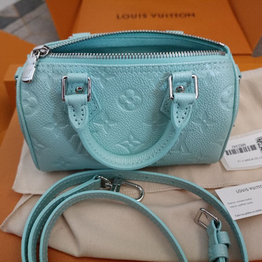 9.9成新 LV Nano Speedy monogram leather, 湖水藍-0