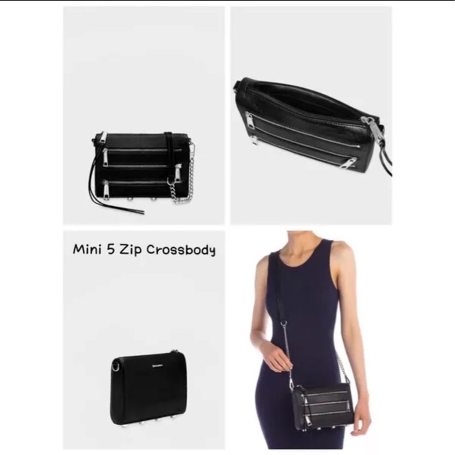 二手Rebecca Minkoff MINI 5 zip 牛皮黑色金鍊側背包 保證正品-1