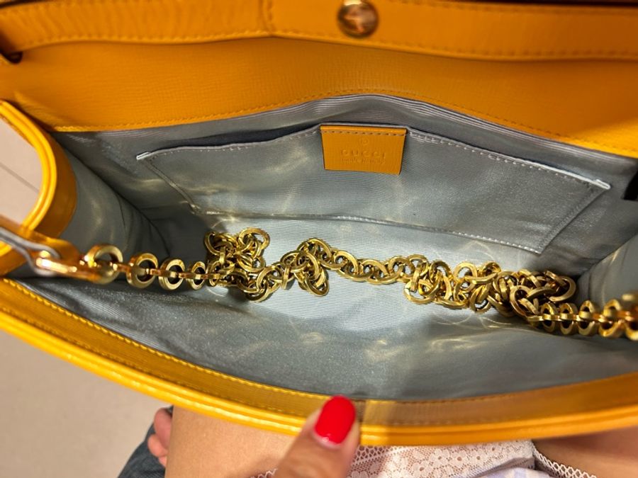 GUCCI Horsebit 1955 招財黃草編鍊袋包-6