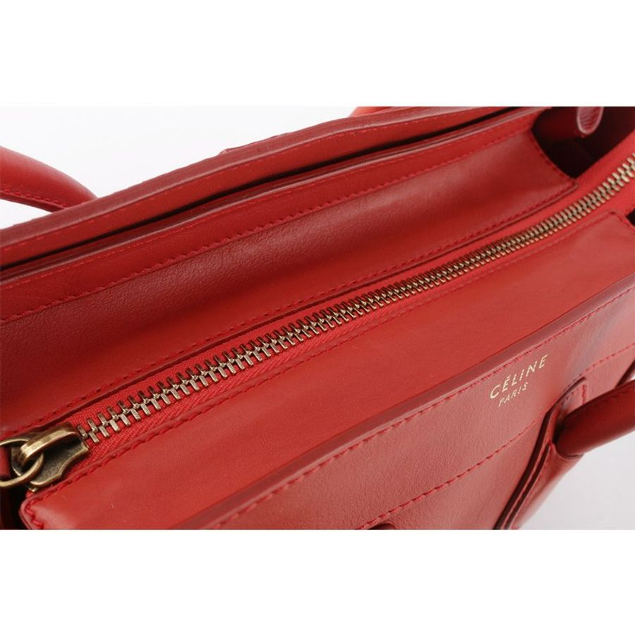 CELINE Micro Luggage Shopper 冏包 笑臉包 手提包(唇膏紅)-4