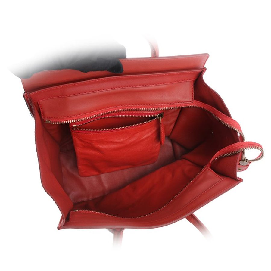 CELINE Micro Luggage Shopper 冏包 笑臉包 手提包(唇膏紅)-7