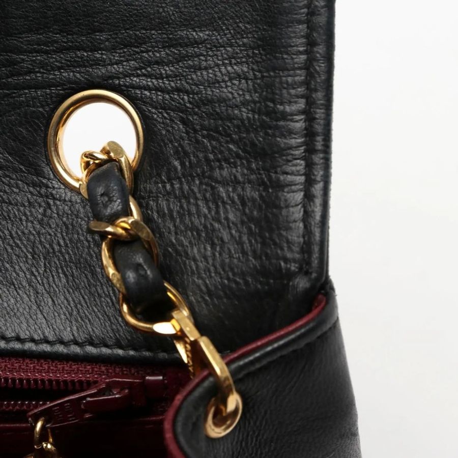 香奈兒 Chanel Vintage Diana Flap 黑色小羊皮菱格紋金鏈條包 25cm 黛妃包 vintage coco chanel包-14