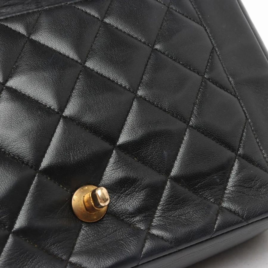 香奈兒 Chanel Vintage Diana Flap 黑色小羊皮菱格紋金鏈條包 25cm 黛妃包 vintage coco chanel包-16