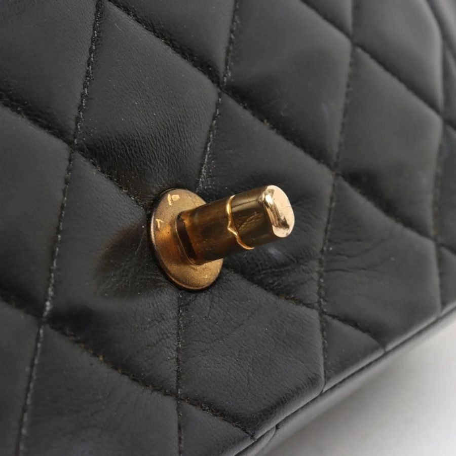 香奈兒 Chanel Vintage Diana Flap 黑色小羊皮菱格紋金鏈條包 25cm 黛妃包 vintage coco chanel包-17