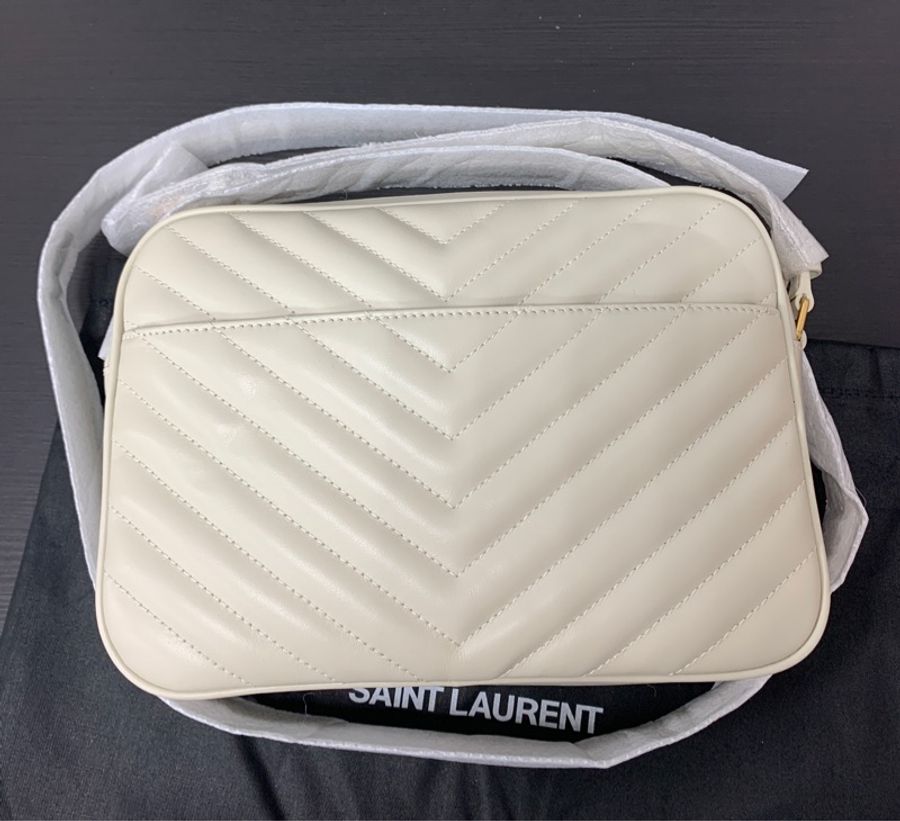 YSL LOU全新新款有外側口袋絎縫皮革手袋/流蘇相機包(白色)-5