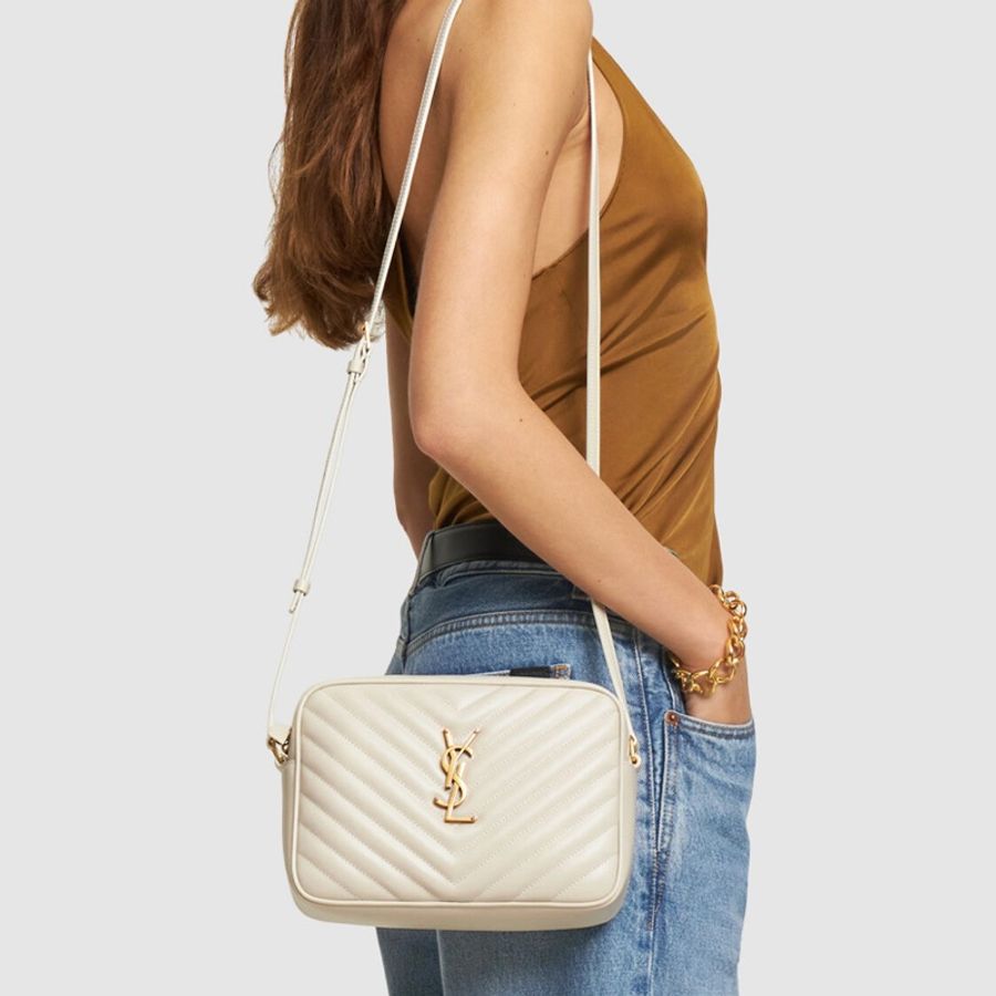 YSL LOU全新新款有外側口袋絎縫皮革手袋/流蘇相機包(白色)-0