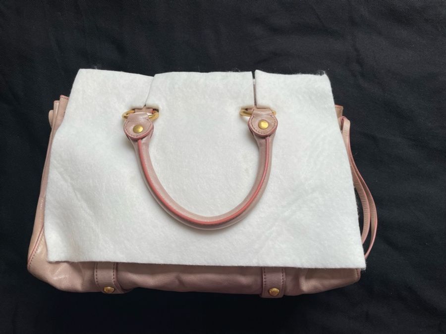 [全新保證正品］miu miu灰粉紅小牛皮手提肩背三用包-2
