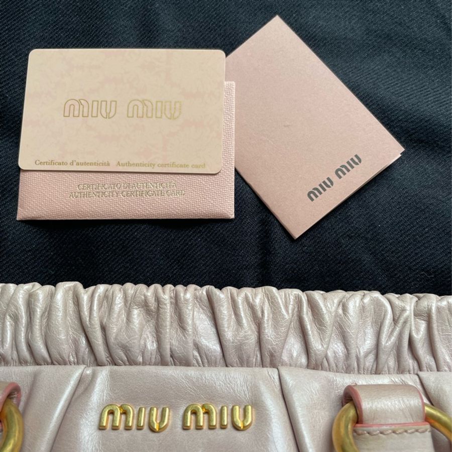[全新保證正品］miu miu灰粉紅小牛皮手提肩背三用包-5