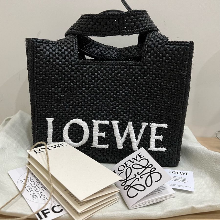 LOEWE Small Font raffia tote 小號 拉菲草 托特包 草編包-0