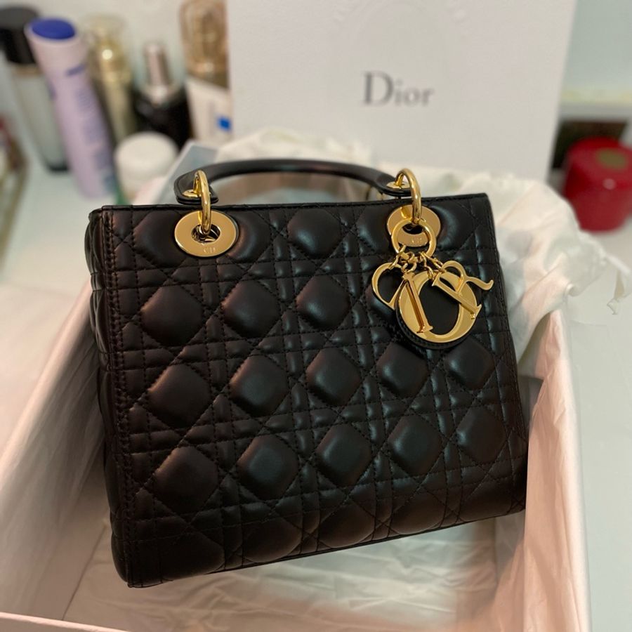 Dior經典黛妃包Lady Dior中號黑金-0