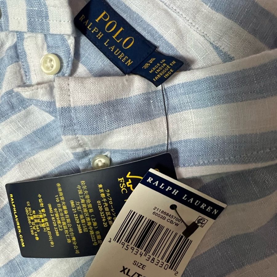 RALPH LAUREN POLO 亞麻藍色條紋襯衫-2