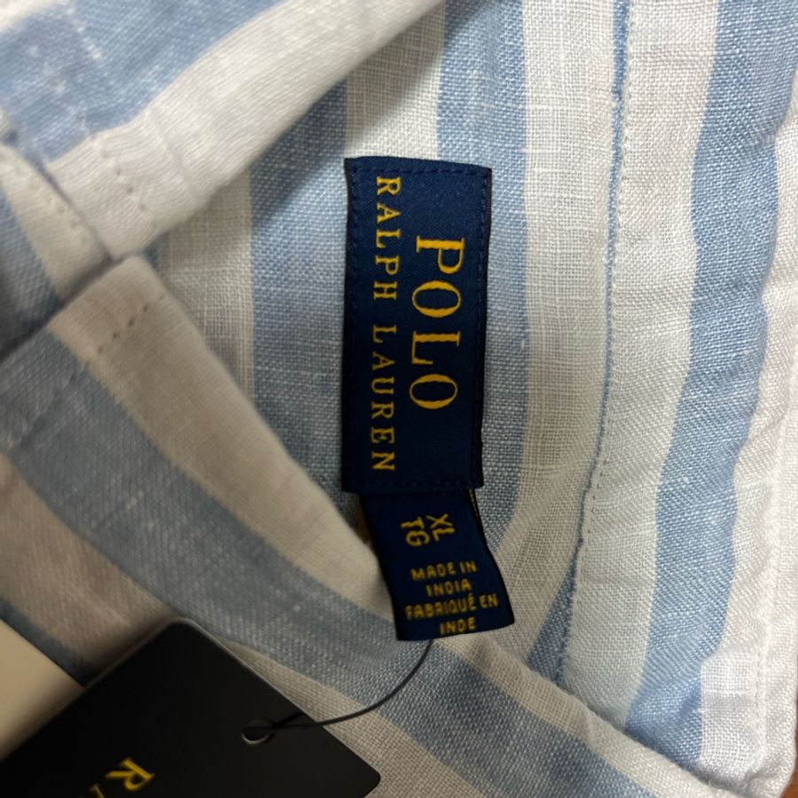 RALPH LAUREN POLO 亞麻藍色條紋襯衫-3