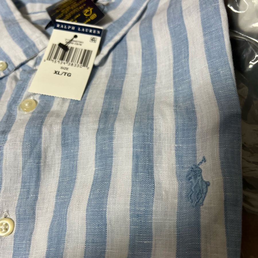 RALPH LAUREN POLO 亞麻藍色條紋襯衫-4