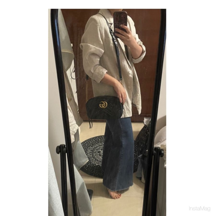 GUCCI  GG Marmont 山形小號 黑金鏈包 （揹帶改短）-11