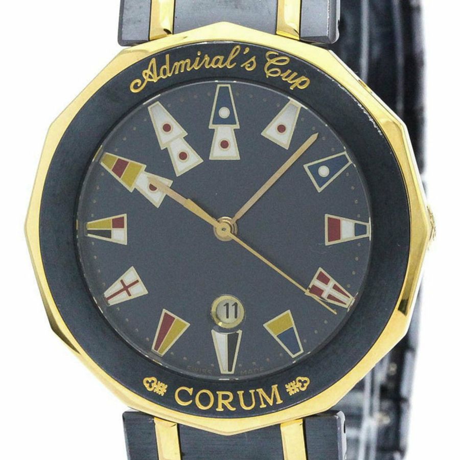 【日本直送】拋光 CORUM 海軍上將杯 18K 金鋼石英男士手錶 99.810.31 BF560265-0