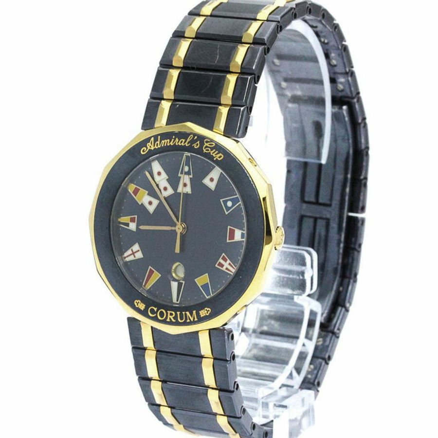 【日本直送】拋光 CORUM 海軍上將杯 18K 金鋼石英男士手錶 99.810.31 BF560265-1