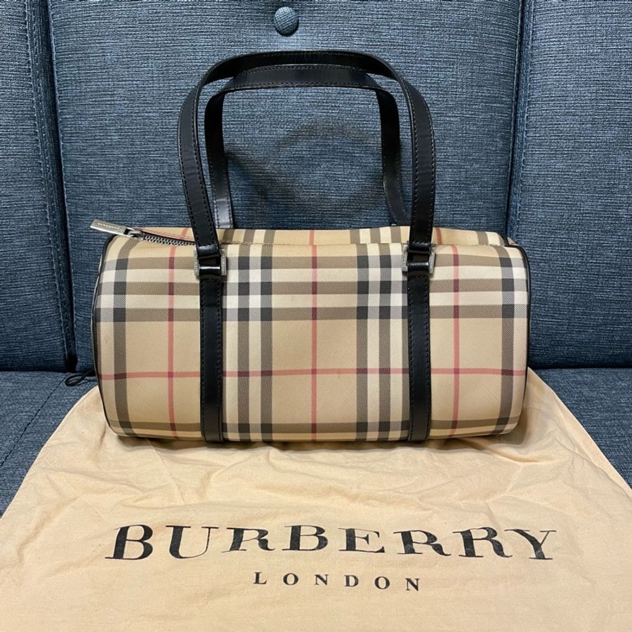 Burberry格紋圓筒手提包-0