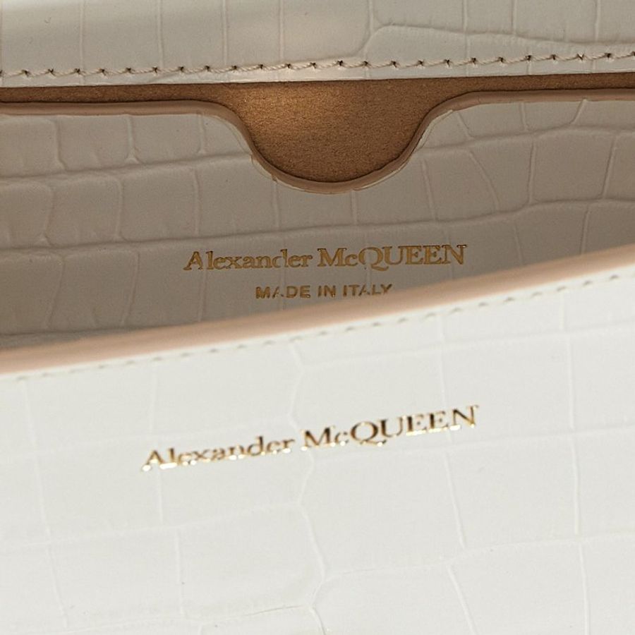 Alexander McQueen 麥昆鱷魚紋小牛皮水晶寶石戒指包 象牙白(熱門折扣品 此款下單前請先詢問)-12