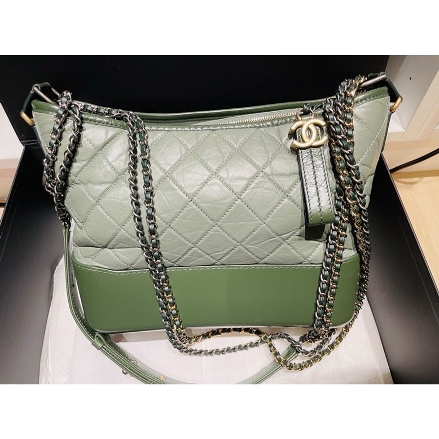 二手Chanel  香奈兒Gabrielle Hobo 經典流浪包抹茶綠 中款-1
