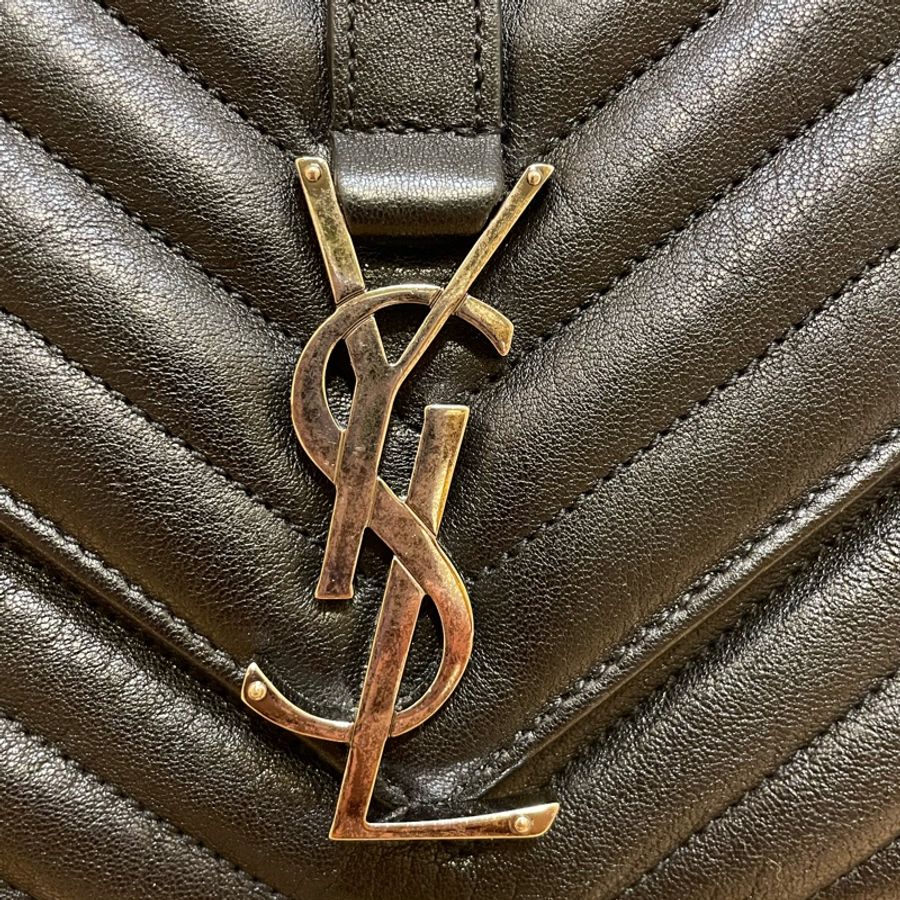 YSL Saint Laurent College 大型 復古金屬車縫羊皮學院包(黑色)-4