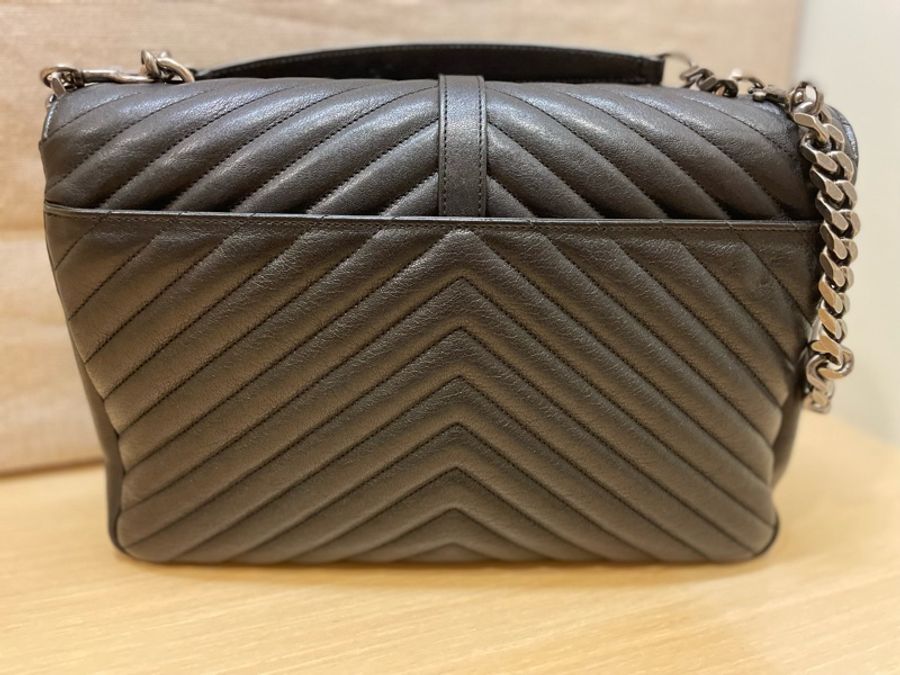 YSL Saint Laurent College 大型 復古金屬車縫羊皮學院包(黑色)-5