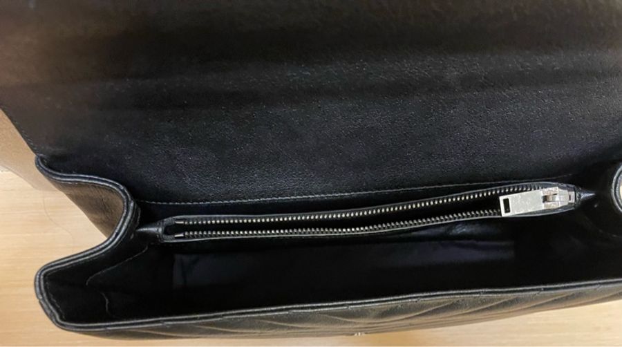 YSL Saint Laurent College 大型 復古金屬車縫羊皮學院包(黑色)-7