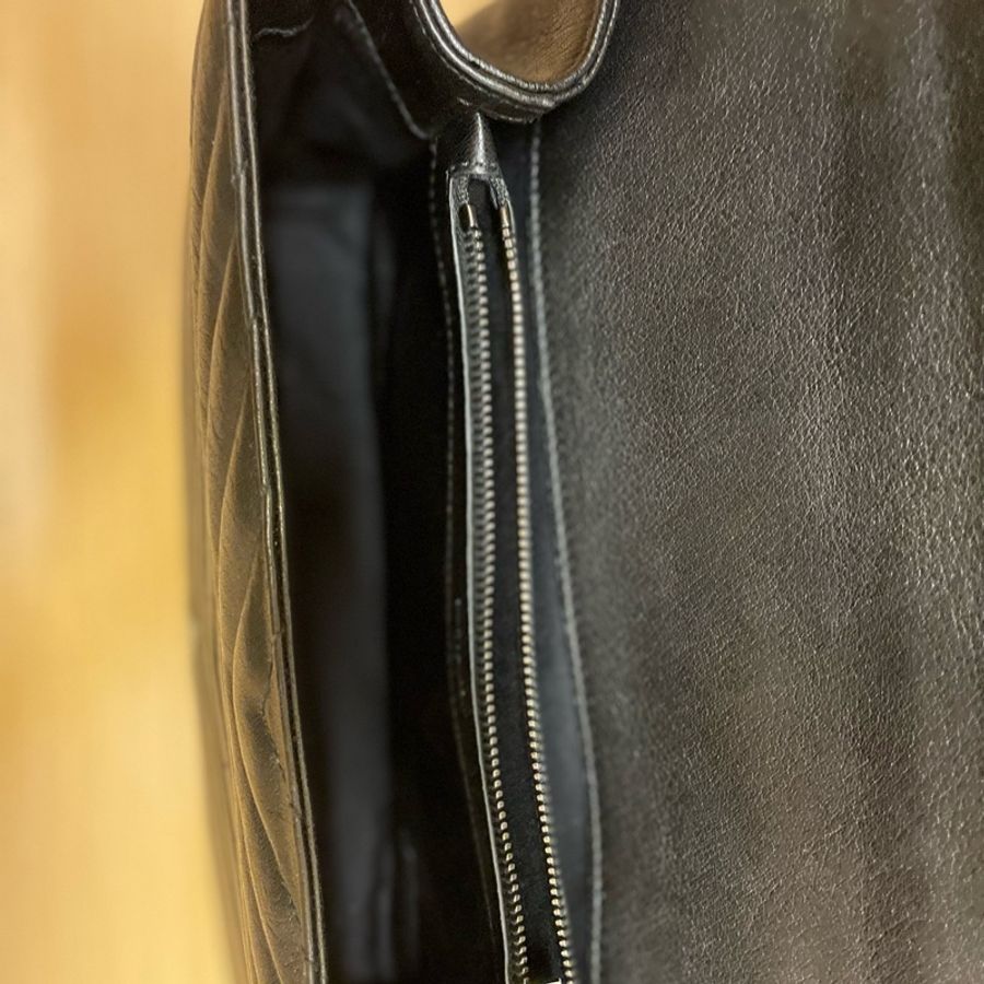 YSL Saint Laurent College 大型 復古金屬車縫羊皮學院包(黑色)-8
