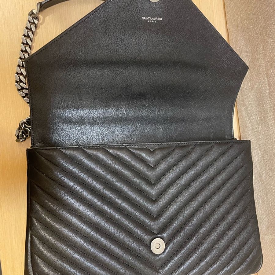 YSL Saint Laurent College 大型 復古金屬車縫羊皮學院包(黑色)-9