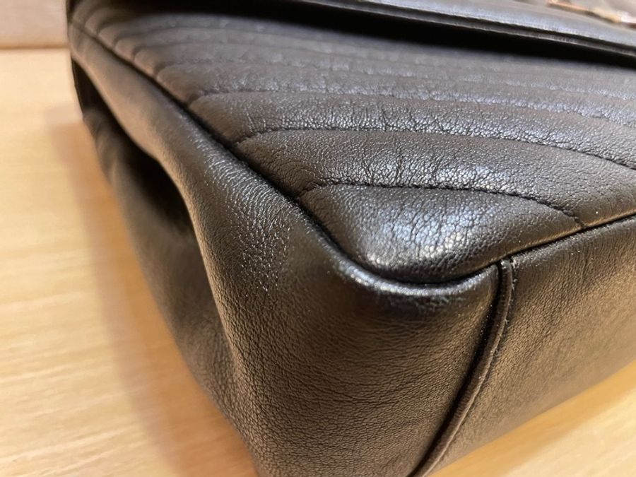 YSL Saint Laurent College 大型 復古金屬車縫羊皮學院包(黑色)-14