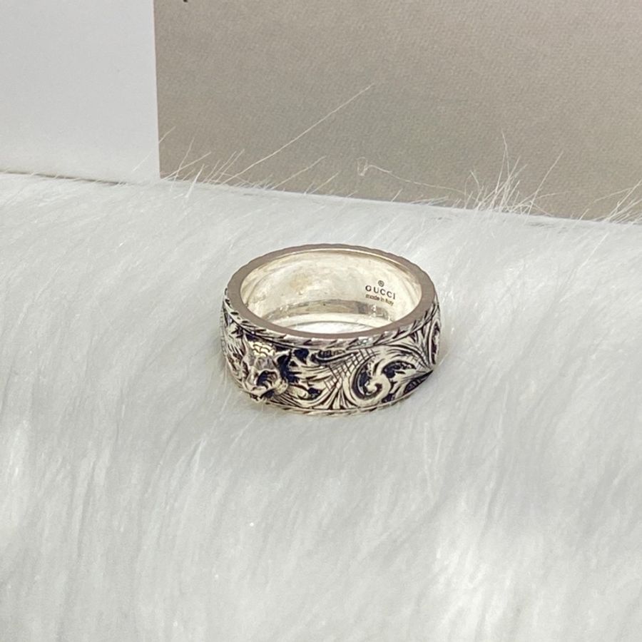 Gucci 虎頭925純銀雕花戒指43357-1
