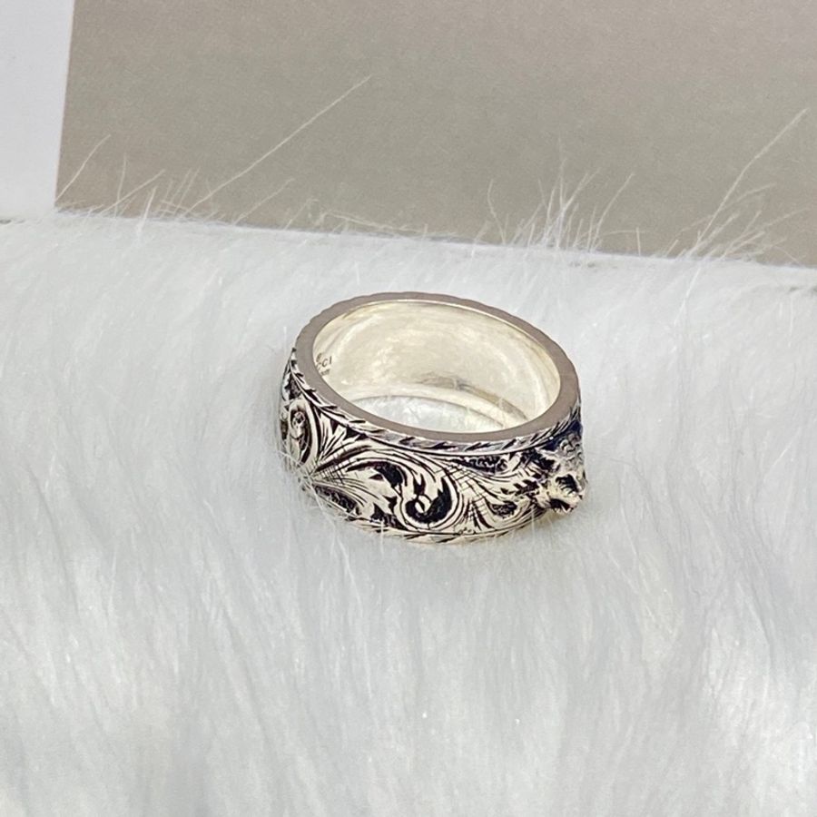 Gucci 虎頭925純銀雕花戒指43357-2