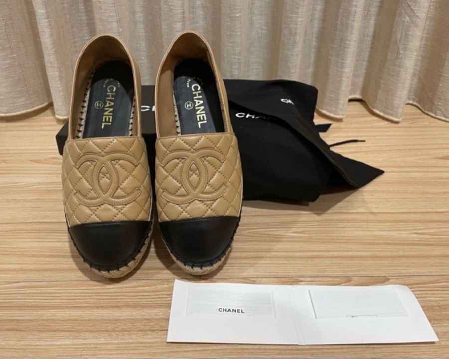 CHANEL 鉛筆鞋 經典菱格紋奶茶黑 全配 38（保留）-2