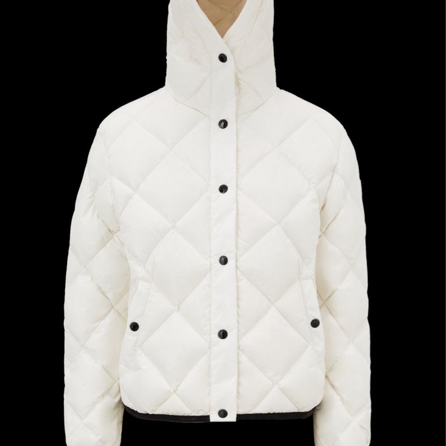 全新Moncler白色滾黑邊菱格連帽羽絨外套-8